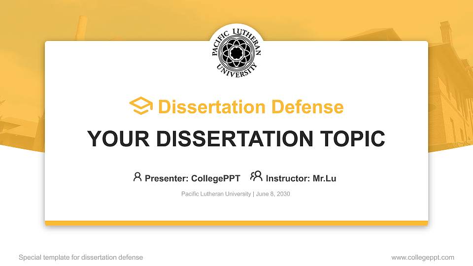 Pacific Lutheran University Graduation Thesis Defense PPT Template16:9 ratio PPT effect preview image