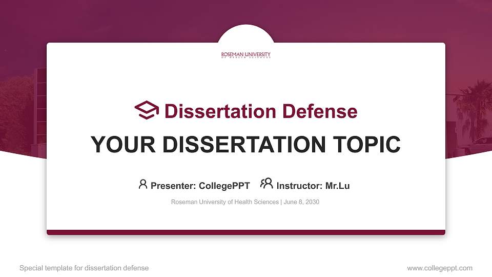 Roseman University of Health Sciences Graduation Thesis Defense PPT Template16:9 ratio PPT effect preview image