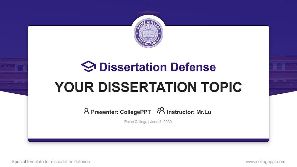 Paine College Graduation Thesis Defense PPT Template16:9 ratio PPT effect preview image
