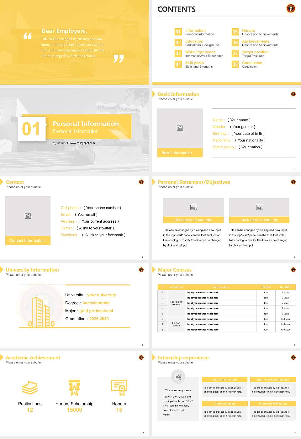 Ottawa University-Surprise Resume PPT Template16:9 ratio PPT effect preview image2
