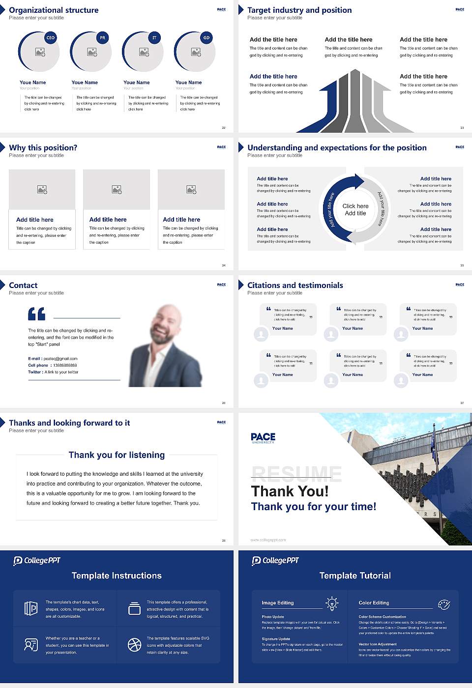 Pace University Resume PPT Template16:9 ratio PPT effect preview image4