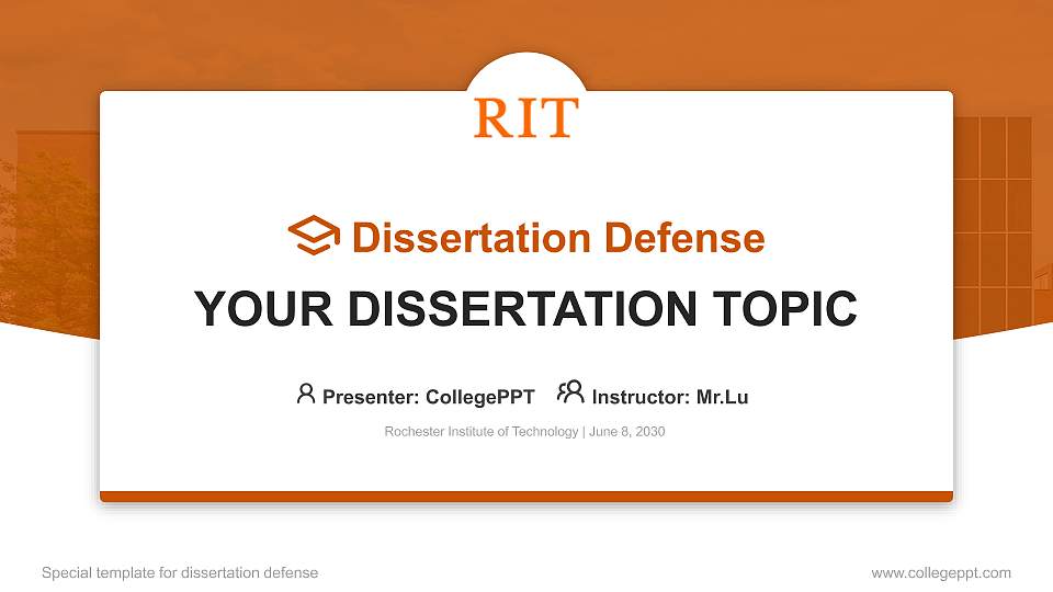 Rochester Institute of Technology Graduation Thesis Defense PPT Template16:9 ratio PPT effect preview image