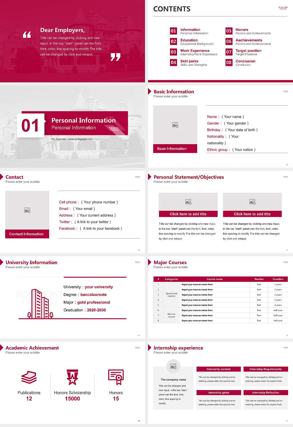 Rosemont College Resume PPT Template16:9 ratio PPT effect preview image2