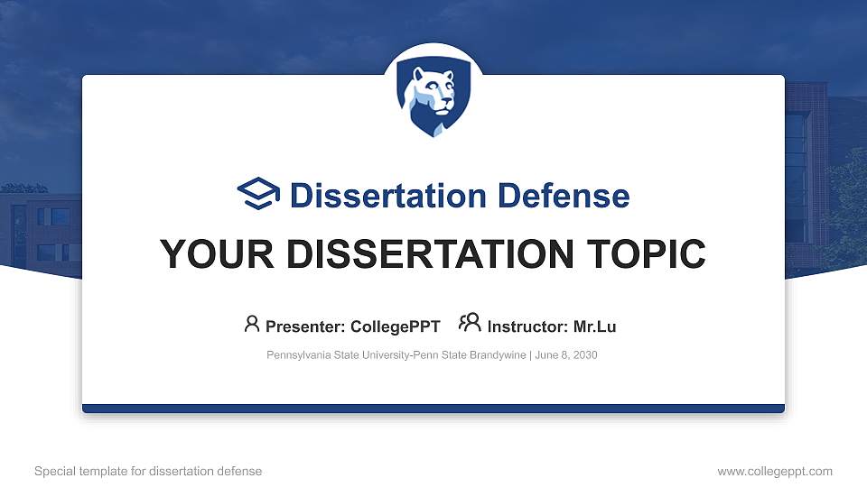 Pennsylvania State University-Penn State Brandywine Graduation Thesis Defense PPT Template16:9 ratio PPT effect preview image1