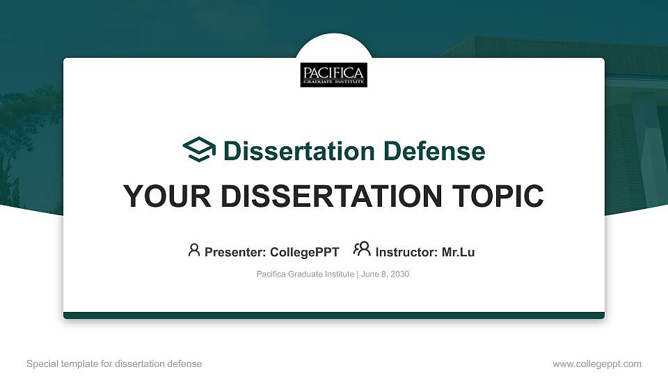 Pacifica Graduate Institute Graduation Thesis Defense PPT Template16:9 ratio PPT effect preview image