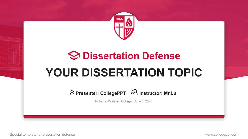 Roberts Wesleyan College Graduation Thesis Defense PPT Template16:9 ratio PPT effect preview image