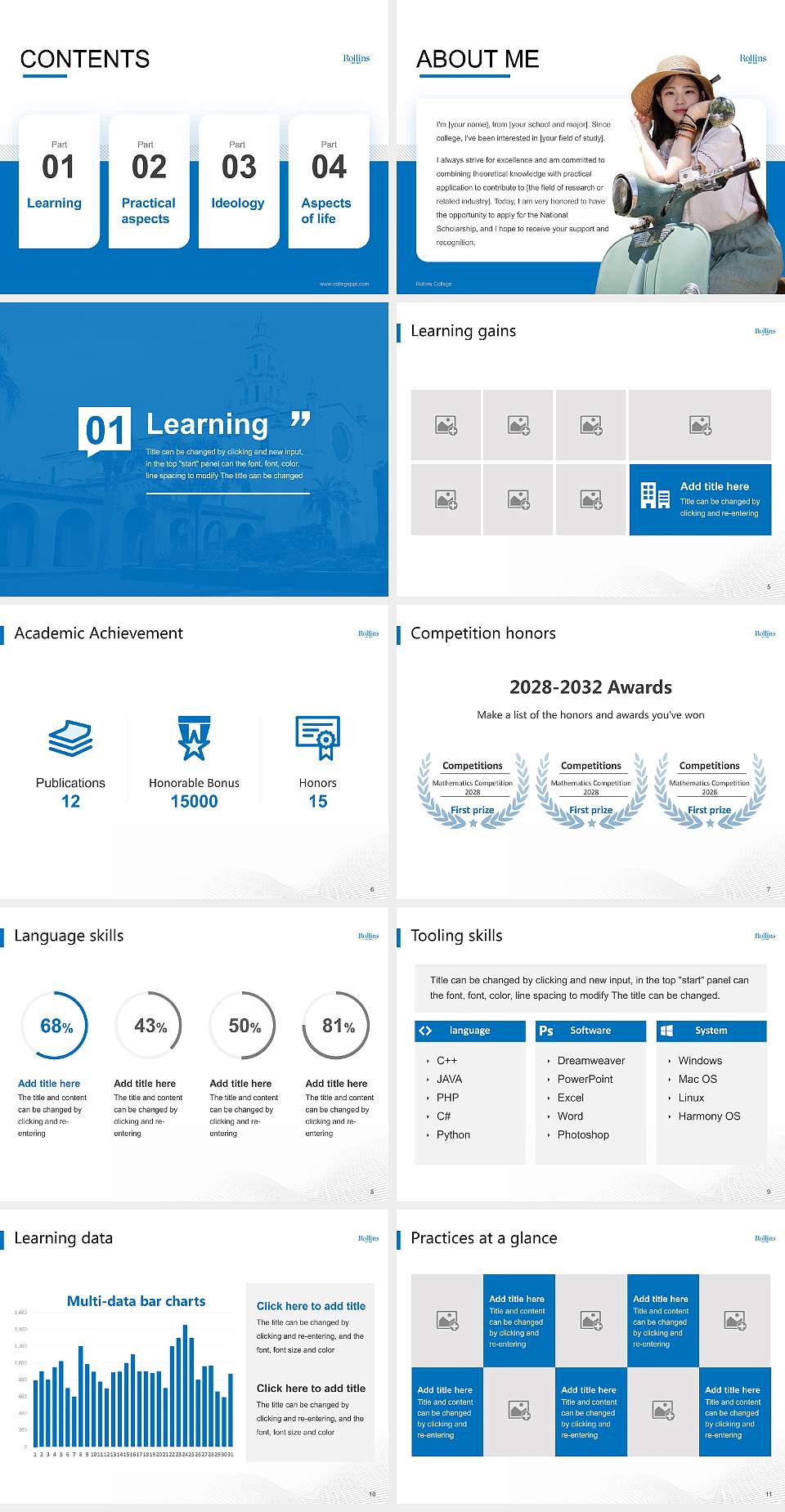 Rollins College National Scholarship Defense PPT Template4:3 ratio PPT effect preview image2