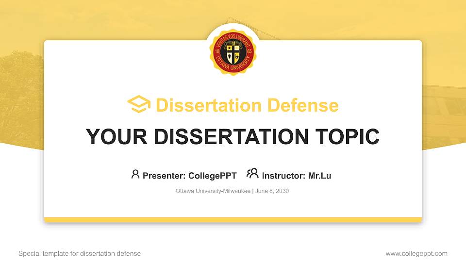 Ottawa University-Milwaukee Graduation Thesis Defense PPT Template16:9 ratio PPT effect preview image