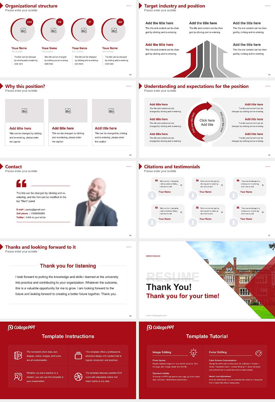 Reed College Resume PPT Template16:9 ratio PPT effect preview image4