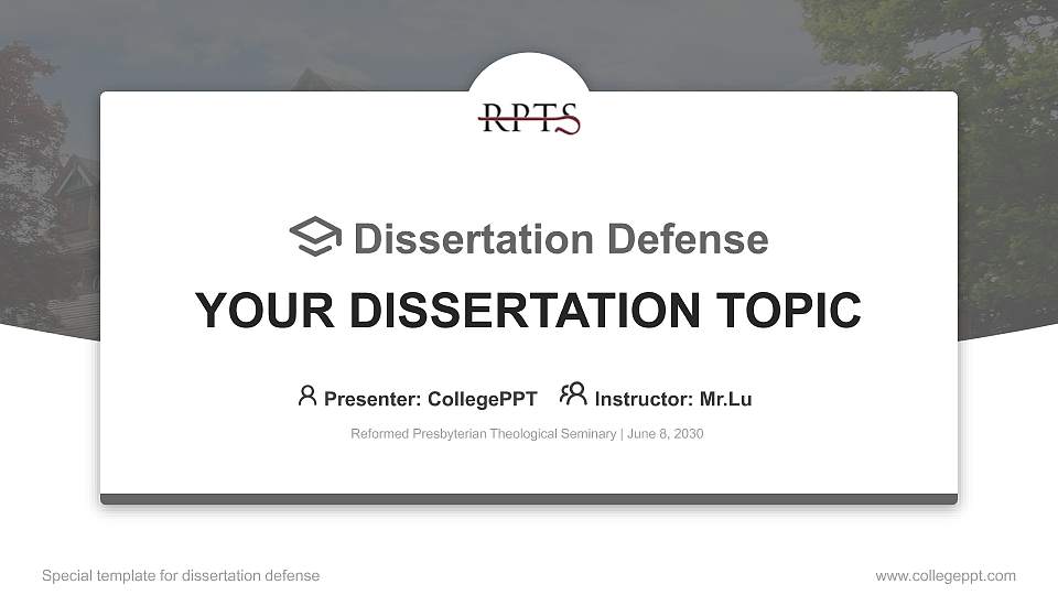 Reformed Presbyterian Theological Seminary Graduation Thesis Defense PPT Template16:9 ratio PPT effect preview image
