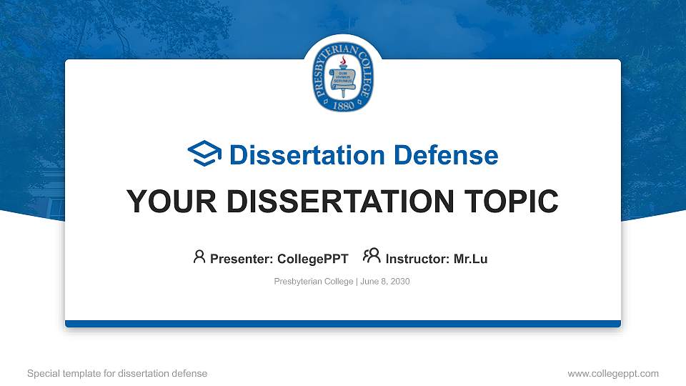 Presbyterian College Graduation Thesis Defense PPT Template16:9 ratio PPT effect preview image