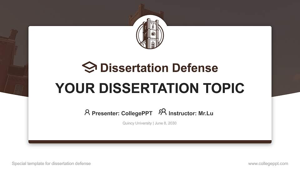 Quincy University Graduation Thesis Defense PPT Template16:9 ratio PPT effect preview image