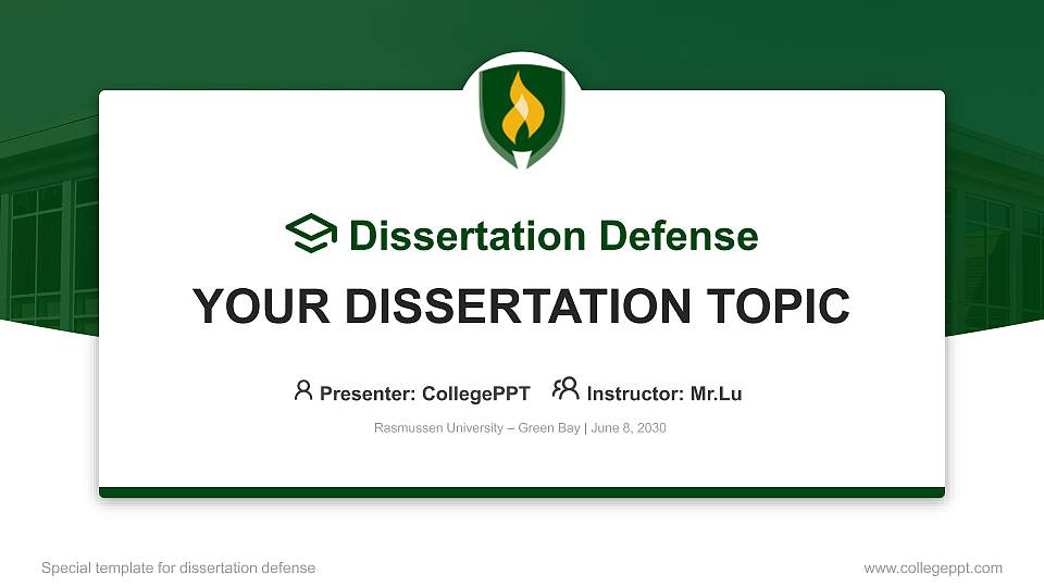 Rasmussen University – Green Bay Graduation Thesis Defense PPT Template16:9 ratio PPT effect preview image