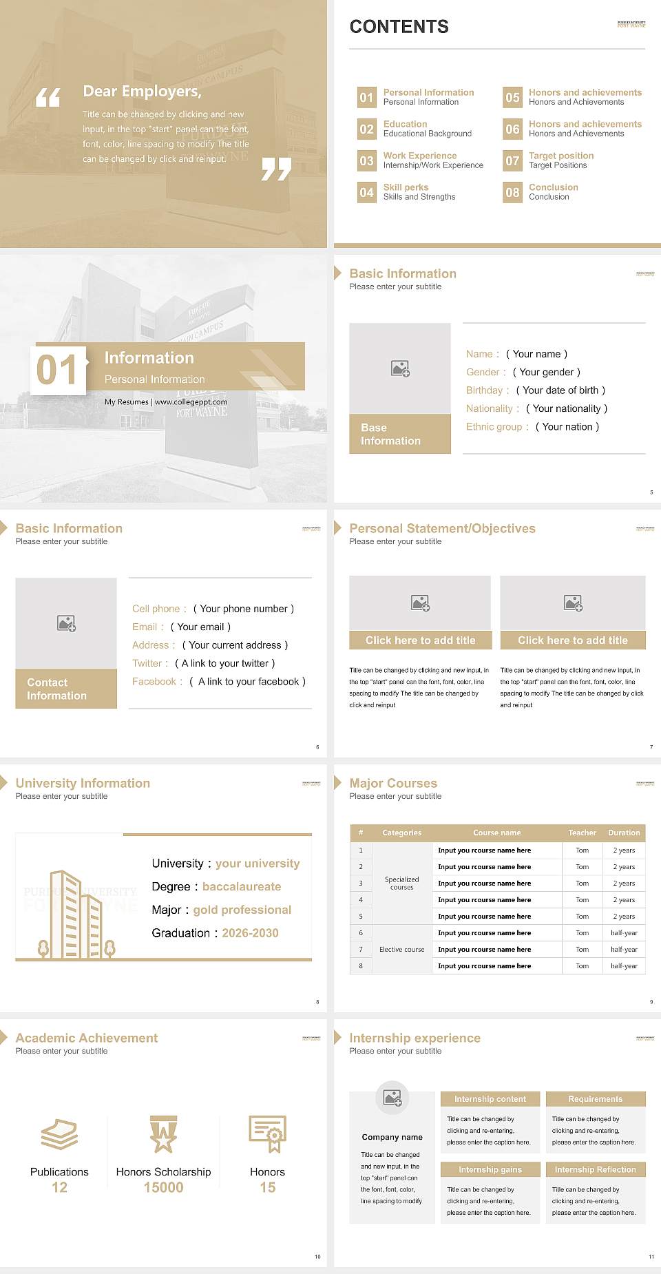 Purdue University Fort Wayne Resume PPT Template4:3 ratio PPT effect preview image2