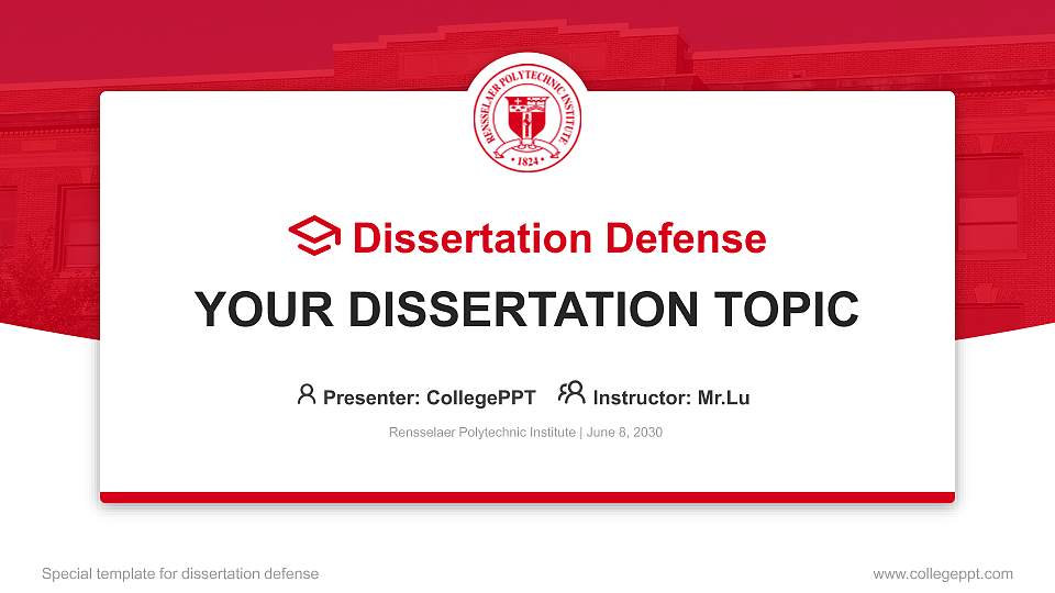 Rensselaer Polytechnic Institute Graduation Thesis Defense PPT Template16:9 ratio PPT effect preview image