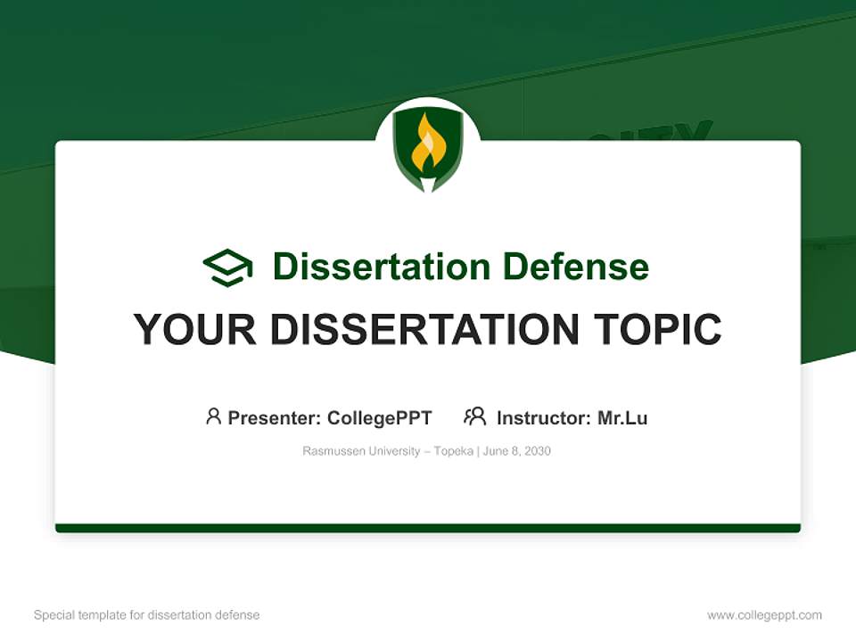 Rasmussen University – Topeka Graduation Thesis Defense PPT Template4:3 ratio PPT effect preview image7