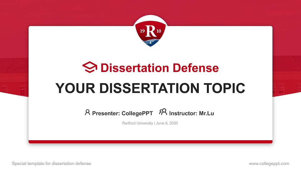 Radford University Graduation Thesis Defense PPT Template16:9 ratio PPT effect preview image