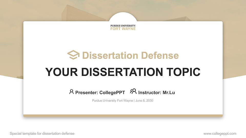 Purdue University Fort Wayne Graduation Thesis Defense PPT Template16:9 ratio PPT effect preview image