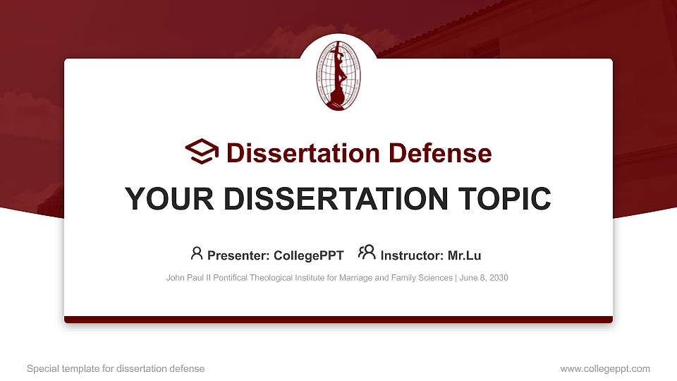 John Paul II Pontifical Theological Institute for Marriage and Family Sciences Graduation Thesis Defense PPT Template16:9 ratio PPT effect preview image