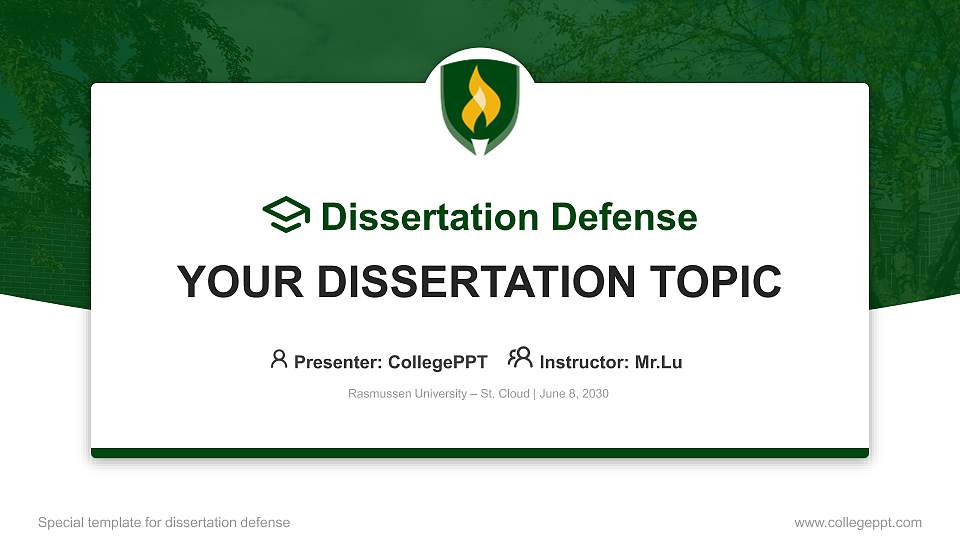 Rasmussen University – St. Cloud Graduation Thesis Defense PPT Template16:9 ratio PPT effect preview image