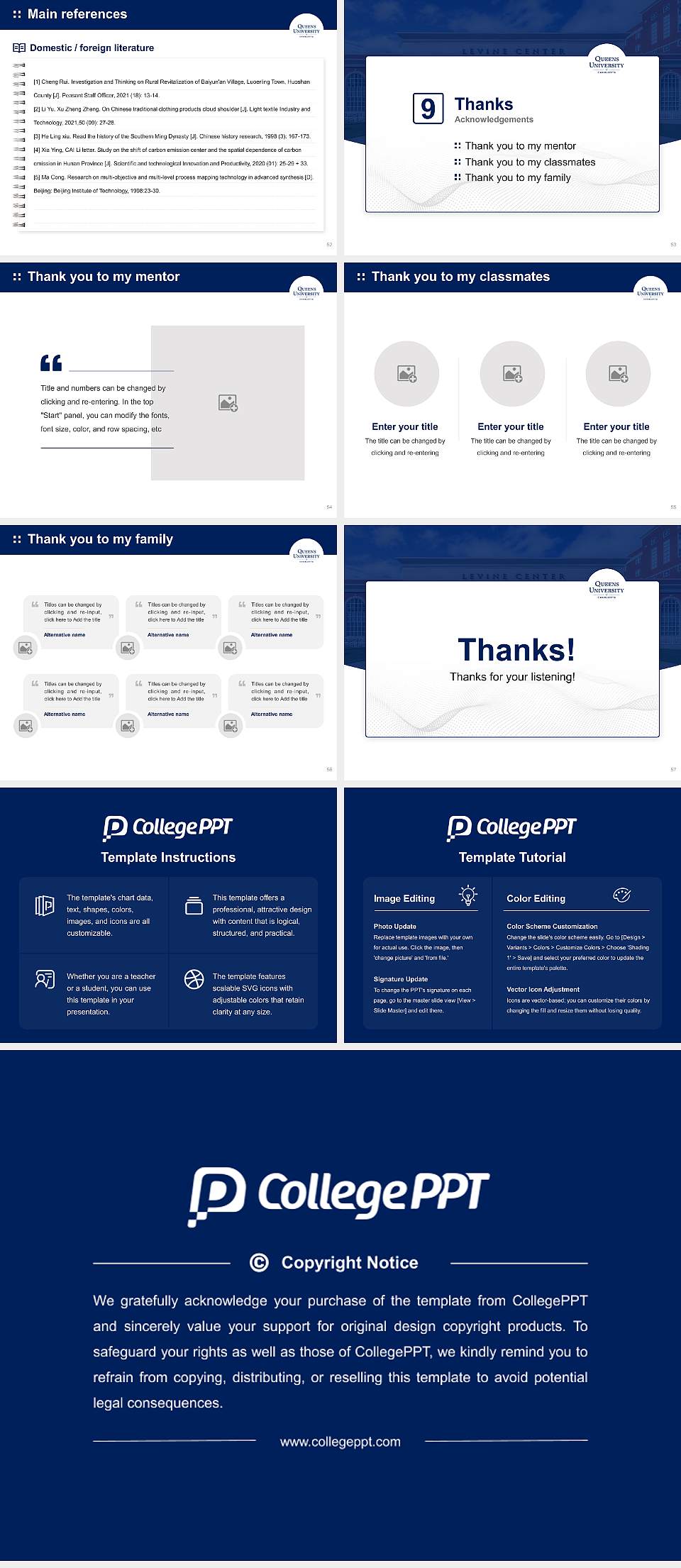 Queens University of Charlotte Graduation Thesis Defense PPT Template4:3 ratio PPT effect preview image7