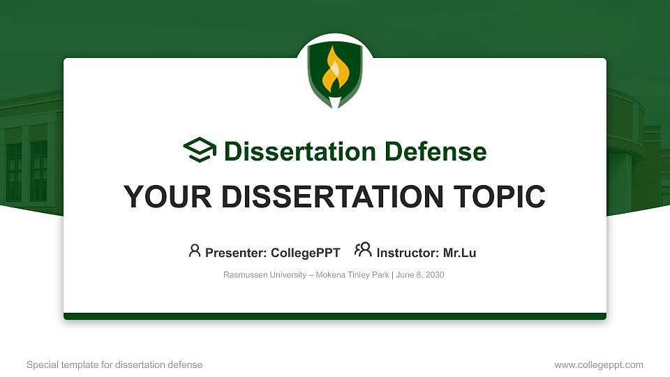Rasmussen University – Mokena Tinley Park Graduation Thesis Defense PPT Template16:9 ratio PPT effect preview image