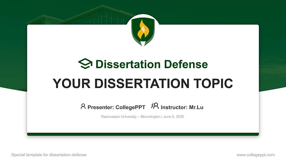 Rasmussen University – Bloomington Graduation Thesis Defense PPT Template16:9 ratio PPT effect preview image