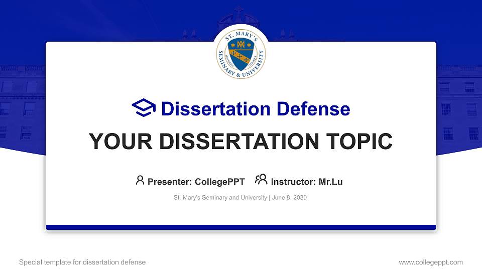 St. Mary’s Seminary and University Graduation Thesis Defense PPT Template16:9 ratio PPT effect preview image