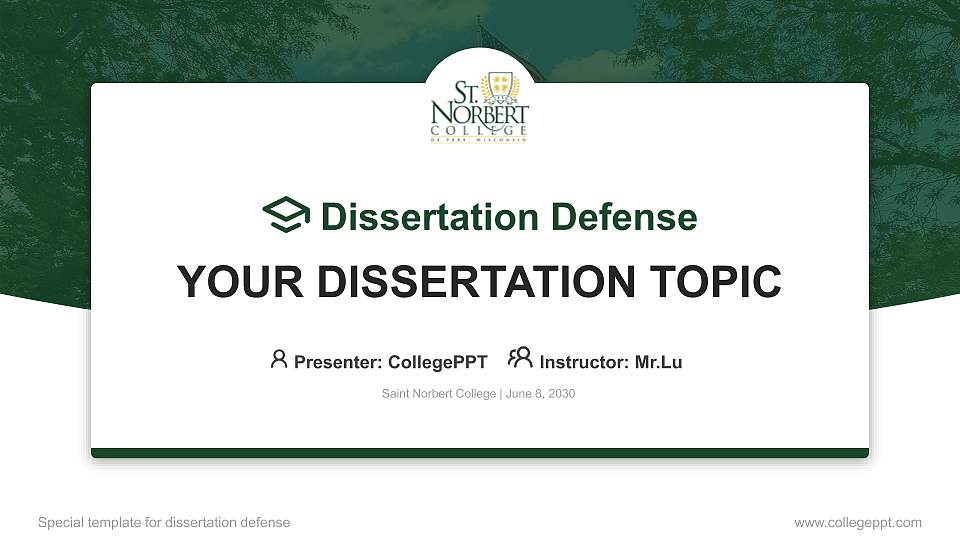 Saint Norbert College Graduation Thesis Defense PPT Template16:9 ratio PPT effect preview image