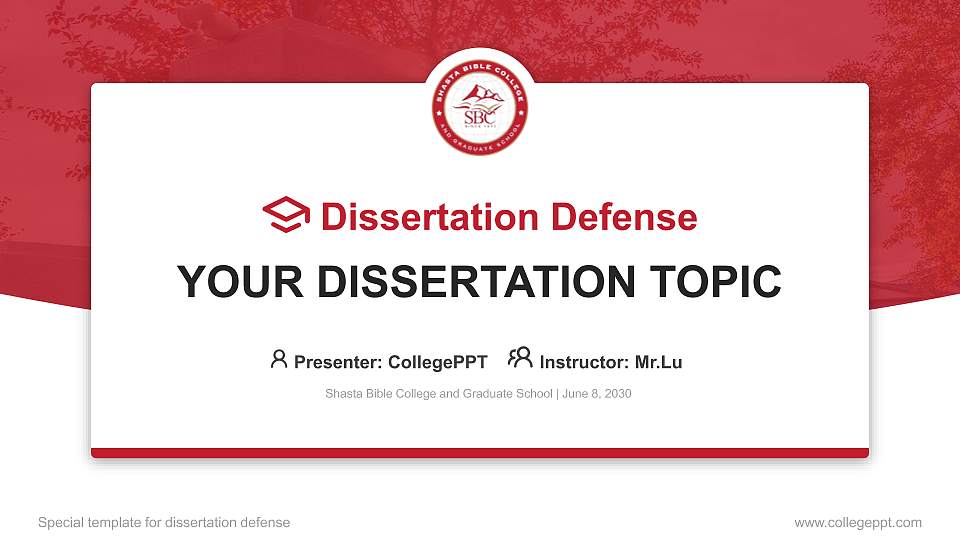 Shasta Bible College and Graduate School Graduation Thesis Defense PPT Template16:9 ratio PPT effect preview image
