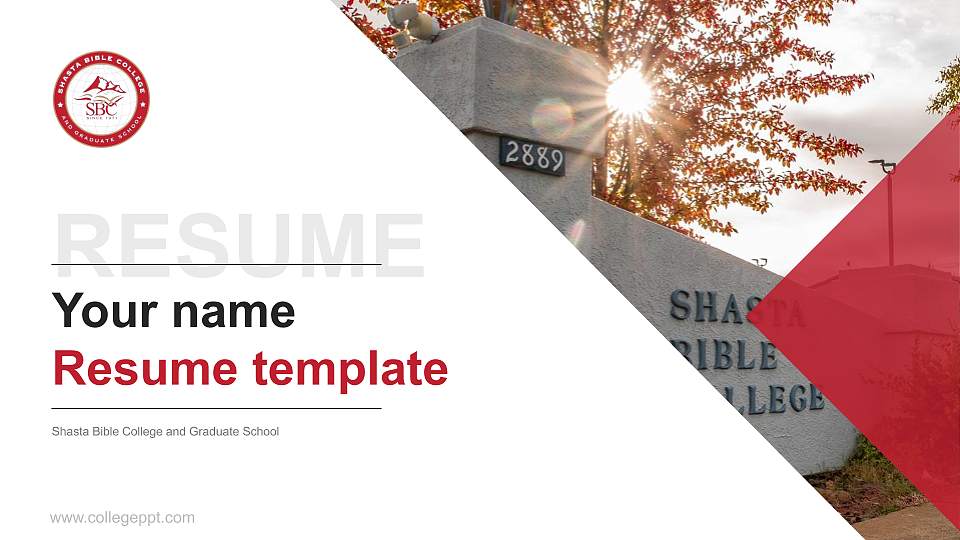 Shasta Bible College and Graduate School Resume PPT Template16:9 ratio PPT effect preview image