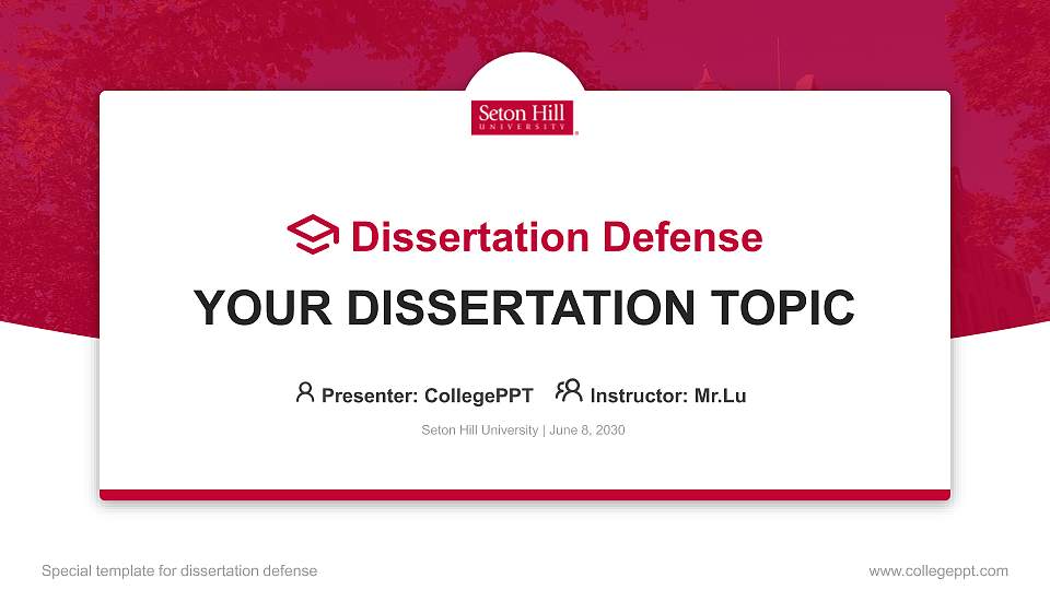 Seton Hill University Graduation Thesis Defense PPT Template16:9 ratio PPT effect preview image