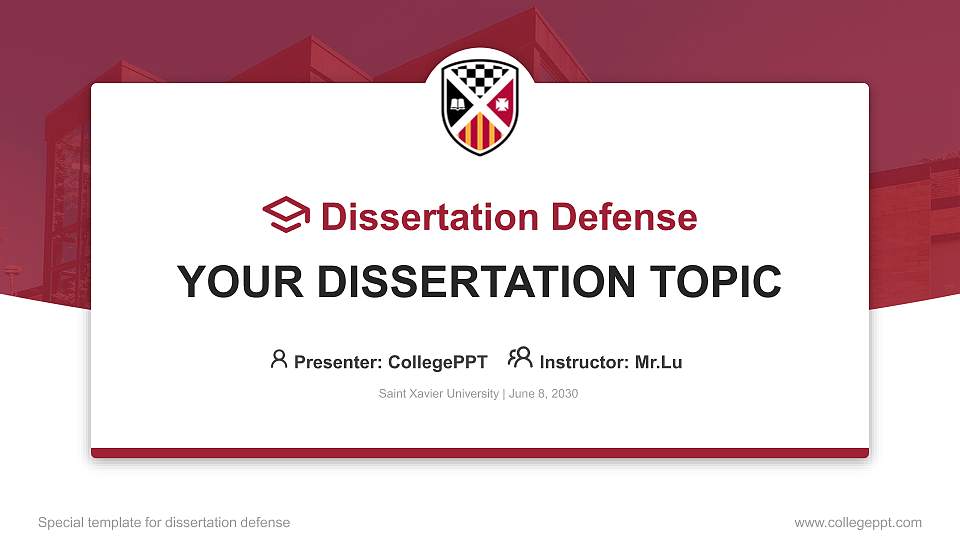 Saint Xavier University Graduation Thesis Defense PPT Template16:9 ratio PPT effect preview image