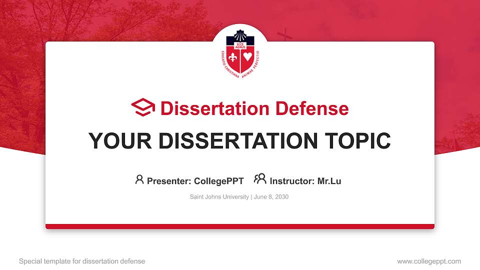 Saint Johns University Graduation Thesis Defense PPT Template16:9 ratio PPT effect preview image