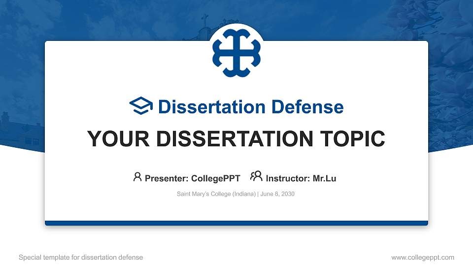 Saint Mary’s College (Indiana) Graduation Thesis Defense PPT Template16:9 ratio PPT effect preview image