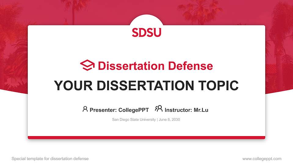 San Diego State University Graduation Thesis Defense PPT Template16:9 ratio PPT effect preview image