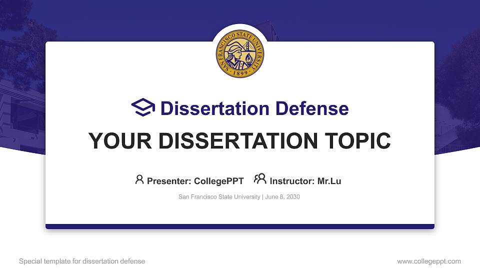 San Francisco State University Graduation Thesis Defense PPT Template16:9 ratio PPT effect preview image