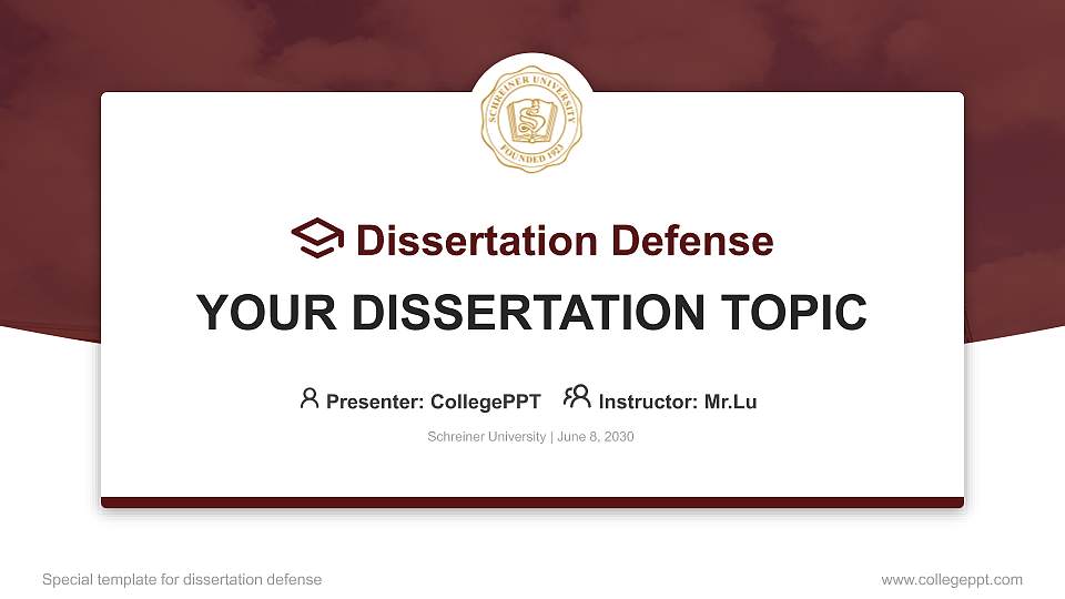 Schreiner University Graduation Thesis Defense PPT Template16:9 ratio PPT effect preview image1