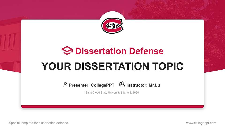 Saint Cloud State University Graduation Thesis Defense PPT Template16:9 ratio PPT effect preview image