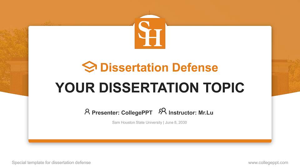 Sam Houston State University Graduation Thesis Defense PPT Template16:9 ratio PPT effect preview image