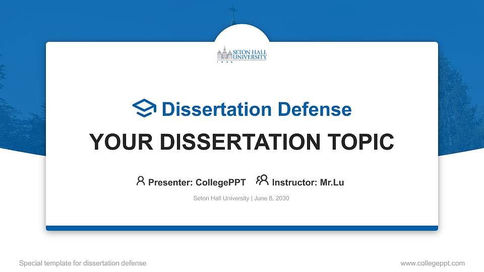Seton Hall University Graduation Thesis Defense PPT Template16:9 ratio PPT effect preview image