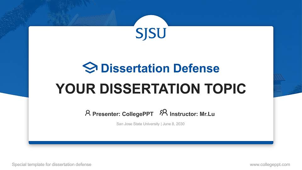 San Jose State University Graduation Thesis Defense PPT Template16:9 ratio PPT effect preview image