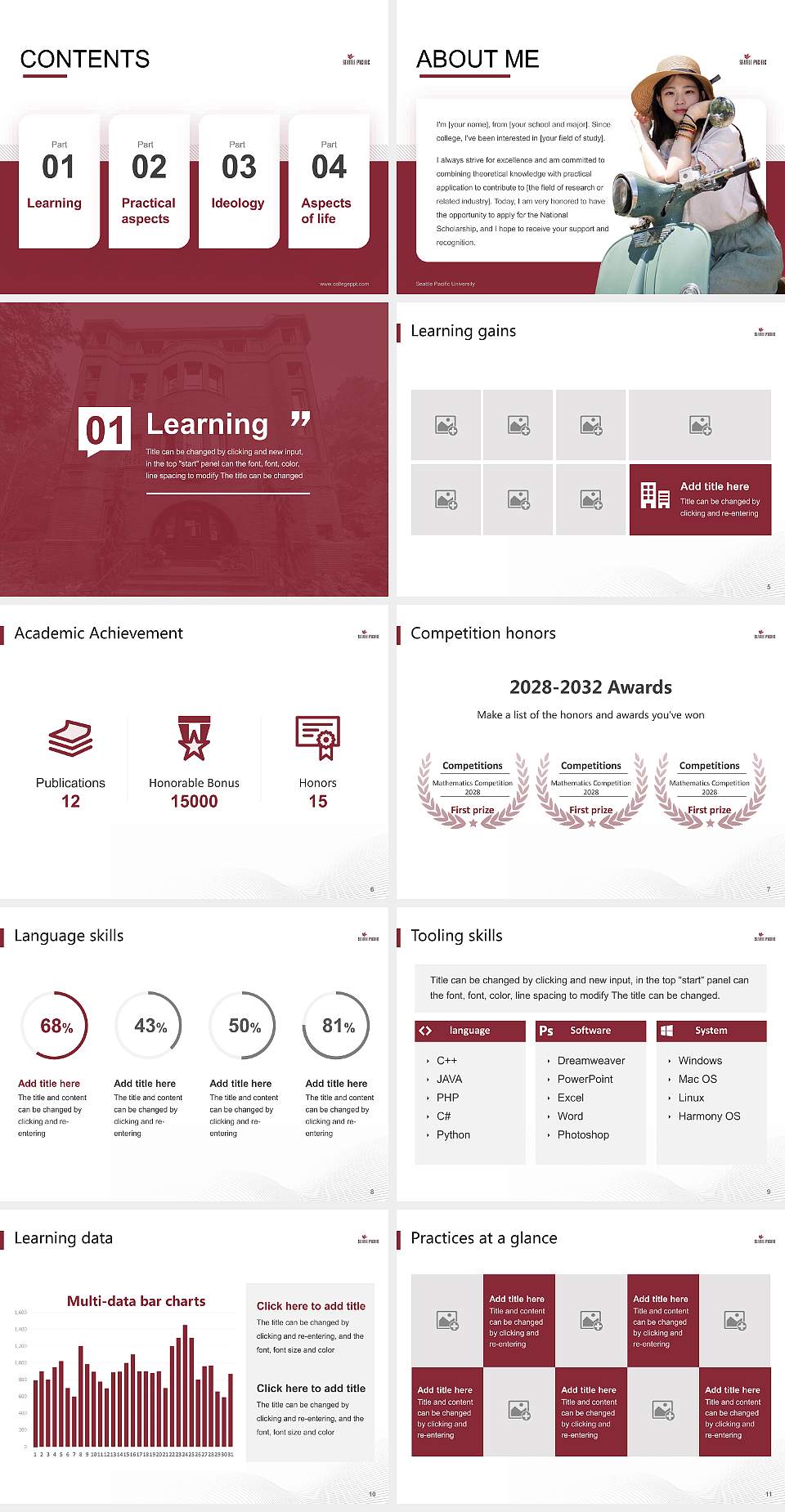 Seattle Pacific University National Scholarship Defense PPT Template4:3 ratio PPT effect preview image2