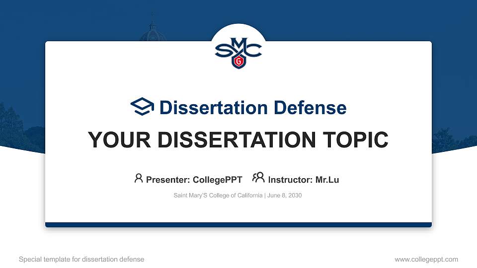 Saint Mary’S College of California Graduation Thesis Defense PPT Template16:9 ratio PPT effect preview image