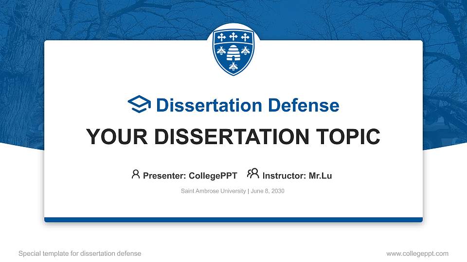 Saint Ambrose University Graduation Thesis Defense PPT Template16:9 ratio PPT effect preview image