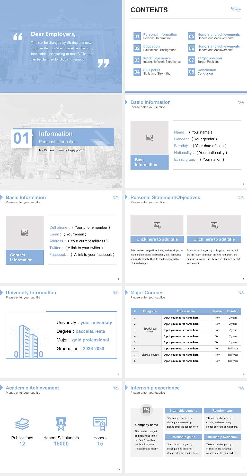 Saint Mary’s School (Raleigh, North Carolina) Resume PPT Template4:3 ratio PPT effect preview image2