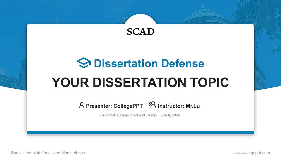 Savannah College of Art and Design Graduation Thesis Defense PPT Template16:9 ratio PPT effect preview image