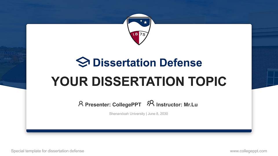 Shenandoah University Graduation Thesis Defense PPT Template16:9 ratio PPT effect preview image