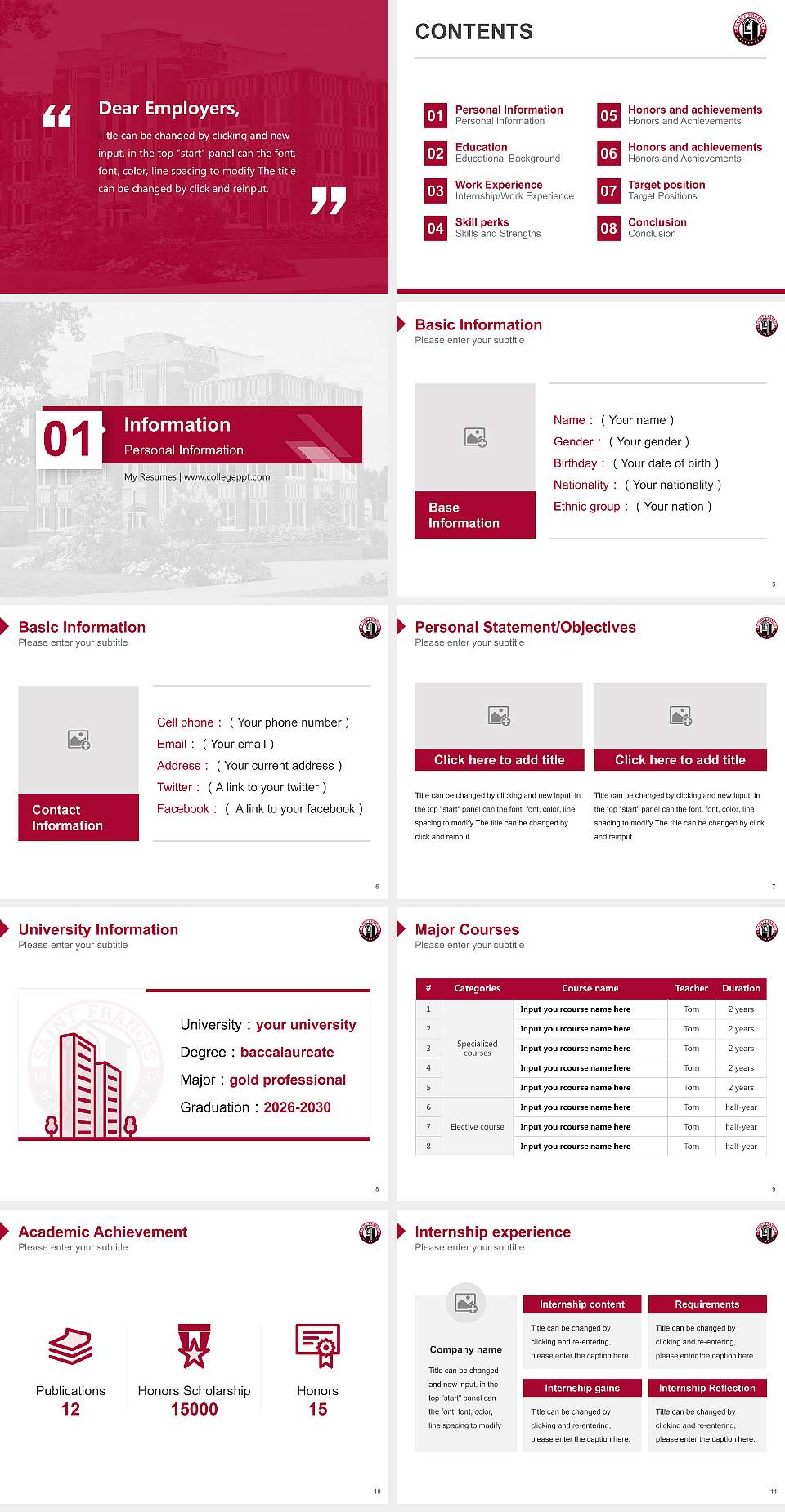 Saint Francis University Resume PPT Template4:3 ratio PPT effect preview image2