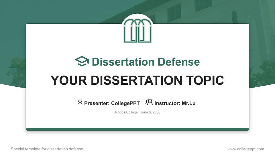 Scripps College Graduation Thesis Defense PPT Template16:9 ratio PPT effect preview image